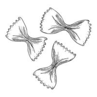 italien farfalle Pâtes. dessiné à la main esquisser dans le style de gravure. traditions de italien cuisine. pour menu conception, emballage, etc. vecteur dessin isolé sur une blanc Contexte