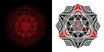 géométrique thaïlandais modèle mixte art, polynésien art, mandala art. dans le forme de hexagones, Triangles et à six branches étoiles. la gauche image est fusionner, droite image est isolé. vecteur illustration.