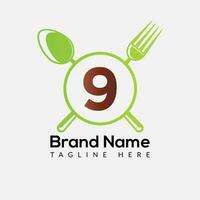 restaurant logo sur lettre 9 modèle. nourriture sur 9 lettre, initiale chef signe concept vecteur