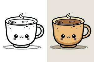 café tasse logo, mignonne café tasse dessin animé ligne art coloré vecteur illustration, café tasse icône conception, plat carton style, nourriture et boisson icône