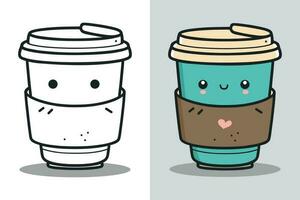 café tasse logo, mignonne café tasse dessin animé ligne art coloré vecteur illustration, café tasse icône conception, plat carton style, nourriture et boisson icône