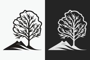 Montagne esquisser, contour style noir et blanc montagnes et arbre vecteur, Montagne arbre icône illustration, Montagne logo vecteur