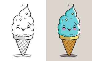 mignonne la glace crème dessin animé ligne art vecteur icône illustration, nourriture boisson plat dessin animé concept pro vecteur, la glace crème dessin animé, la glace crème cône, dessin animé la glace crème