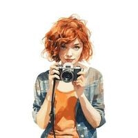aquarelle La peinture de une fille en portant une caméra concept vecteur