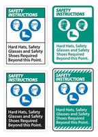 les instructions de sécurité signent des casques de sécurité lunettes de sécurité et chaussures de sécurité requises au-delà de ce point avec le symbole ppe vecteur