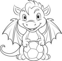 coloration livre pour les enfants - dragon avec une football balle. vecteur illustration