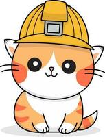 marrant dessin animé chat - une mignonne chat en jouant et portant une construction chapeau vecteur