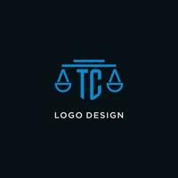 tc monogramme initiale logo avec Balance de Justice icône conception inspiration vecteur