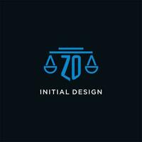 zo monogramme initiale logo avec Balance de Justice icône conception inspiration vecteur