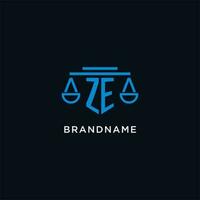 ze monogramme initiale logo avec Balance de Justice icône conception inspiration vecteur