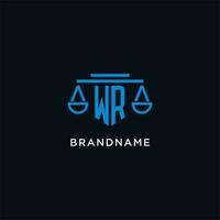 wr monogramme initiale logo avec Balance de Justice icône conception inspiration vecteur