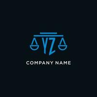 yz monogramme initiale logo avec Balance de Justice icône conception inspiration vecteur