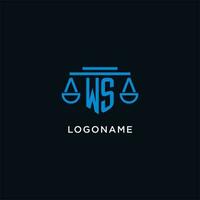 ws monogramme initiale logo avec Balance de Justice icône conception inspiration vecteur