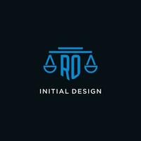 ro monogramme initiale logo avec Balance de Justice icône conception inspiration vecteur