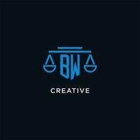 bw monogramme initiale logo avec Balance de Justice icône conception inspiration vecteur