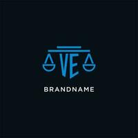 ve monogramme initiale logo avec Balance de Justice icône conception inspiration vecteur