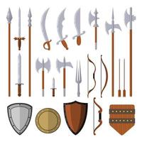 Éléments de conception de jeu d'armes médiévales isolés sur fond blanc