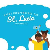 Saint lucia indépendance journée vecteur illustration avec une garçon et le sien maman agitant le nationale drapeau.