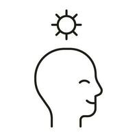 tête profil avec content positif esprit, ligne icône. visage avec Soleil. contrôle de esprit, positif pensée, psychologie. vecteur illustration