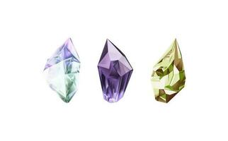 une collection de images de diamants de divers géométrique formes, couleurs et tailles.verre brillant cristaux avec différent nuances reflétant lumière.vecteur réaliste ensemble de lueur gemme ou coloré glace. vecteur