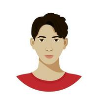 isolé avatar de asiatique adolescent dans plat style. vecteur portrait de Jeune homme avec foncé court cheveux et noisette yeux sur blanc Contexte. pouvez être utilisé pour social médias