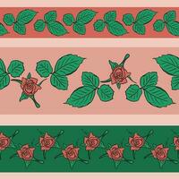 ensemble de Trois main tiré sans couture les frontières avec des roses et feuilles vecteur plat décrit illustration dans Naturel calme couleur. idéal pour décoration, nourriture emballage, papier, scrapbooking, fond d'écran, Contexte