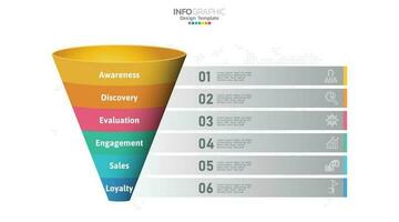 Ventes entonnoir infographie modèle avec 6 pas pour commercialisation et Commencez entreprise. vecteur
