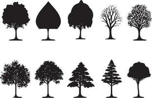 vecteur ensemble de plante et arbre silhouette illustration, minimaliste arbre silhouette ensemble