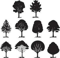 vecteur ensemble de plante et arbre silhouette illustration, minimaliste arbre silhouette ensemble