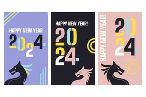 2024 ensemble de content Nouveau année affiches avec dragon. abstrait géométrique typographie conception vecteur