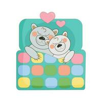 vecteur illustration deux polaire ours dans l'amour sommeil en dessous de une patchwork courtepointe couverture dans des lits