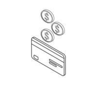 en espèces avoir une banque carte la gauche vue - noir contour icône vecteur isométrique. cashback un service et en ligne argent remboursement. concept de transfert argent, commerce électronique. plat style vecteur illustration.