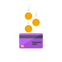 en espèces avoir une banque carte violet - blanc Contexte icône vecteur isolé. cashback un service et en ligne argent remboursement. concept de transfert argent, commerce électronique, économie compte.