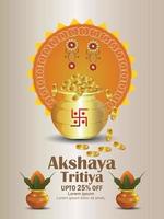 flyer de vente d'invitation akshaya tritiya avec pot de pièces d'or et kalash vecteur