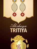 festival indain akshaya tritiya promotion de vente avec pot et boucles d'oreilles en or vecteur