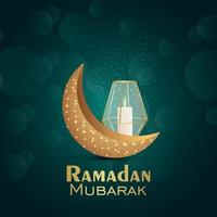 illustration vectorielle ramadan kareem ou eid mubarak avec lune dorée et lanterne en cristal vecteur
