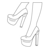 dessin esquisser contour silhouette de femelle jambes dans une pose. des chaussures talons aiguilles, haute talons vecteur