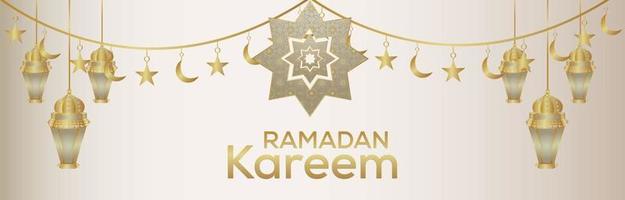 bannière du festival islamique ramadan kareem ou en-tête avec lanterne dorée vecteur