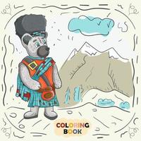 livre illustration de contour de couleur pour les petits enfants dans le style de doodle ours en peluche dans le costume national de l'écossais vecteur