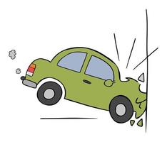 illustration de vecteur de dessin animé d'un accident de voiture s'écraser dans le mur