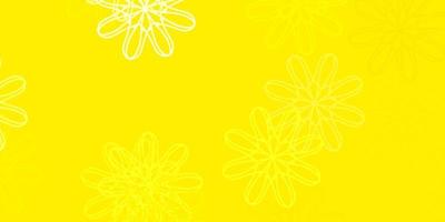 fond de doodle vecteur jaune clair avec des fleurs.