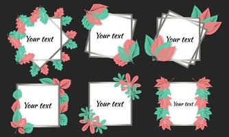 cadre pour la conception de cadre de texte avec des feuilles, vous pouvez écrire vos propres invitations de texte style de bande dessinée de carte postale vecteur