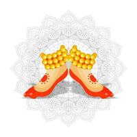 classique ou Kathakali Danseur pied activité illustration sur blanc mandala modèle Contexte. vecteur