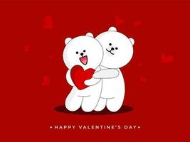 aimant dessin animé ours couple en portant cœurs sur rouge Contexte pour content la Saint-Valentin journée fête concept. vecteur