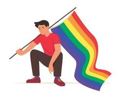 gay homme en portant une arc en ciel drapeau pour le fierté concept illustration vecteur