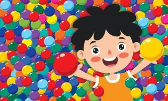 enfant drôle jouant avec des boules colorées vecteur