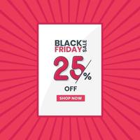 bannière de vente du vendredi noir 25% de réduction sur la promotion du vendredi noir 25% de réduction vecteur