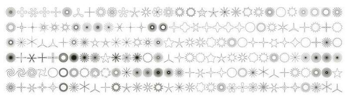 Facile minimaliste contour éléments, abstrait brutaliste géométrique formes. de base forme y2k figure fleur, grain, cristal, flocon de neige, étoile, scintillait. Suisse élément ensemble. minimal esthétique moderne vecteur. vecteur