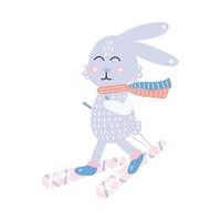lièvre mignon sur des skis illustration vectorielle de lapin drôle pour les enfants vecteur