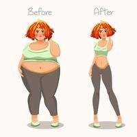 concept de filles grasses et maigres de poids avant et après illustration vectorielle vecteur